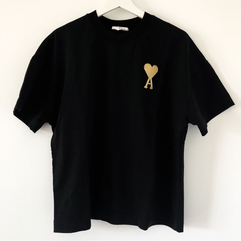 Ami Alexandre Mattiussi Black Tee with Gold Logo